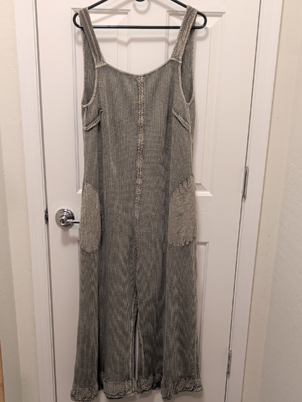 Women's Wide-Leg Striped Knit Jumpsuit in Heather Green